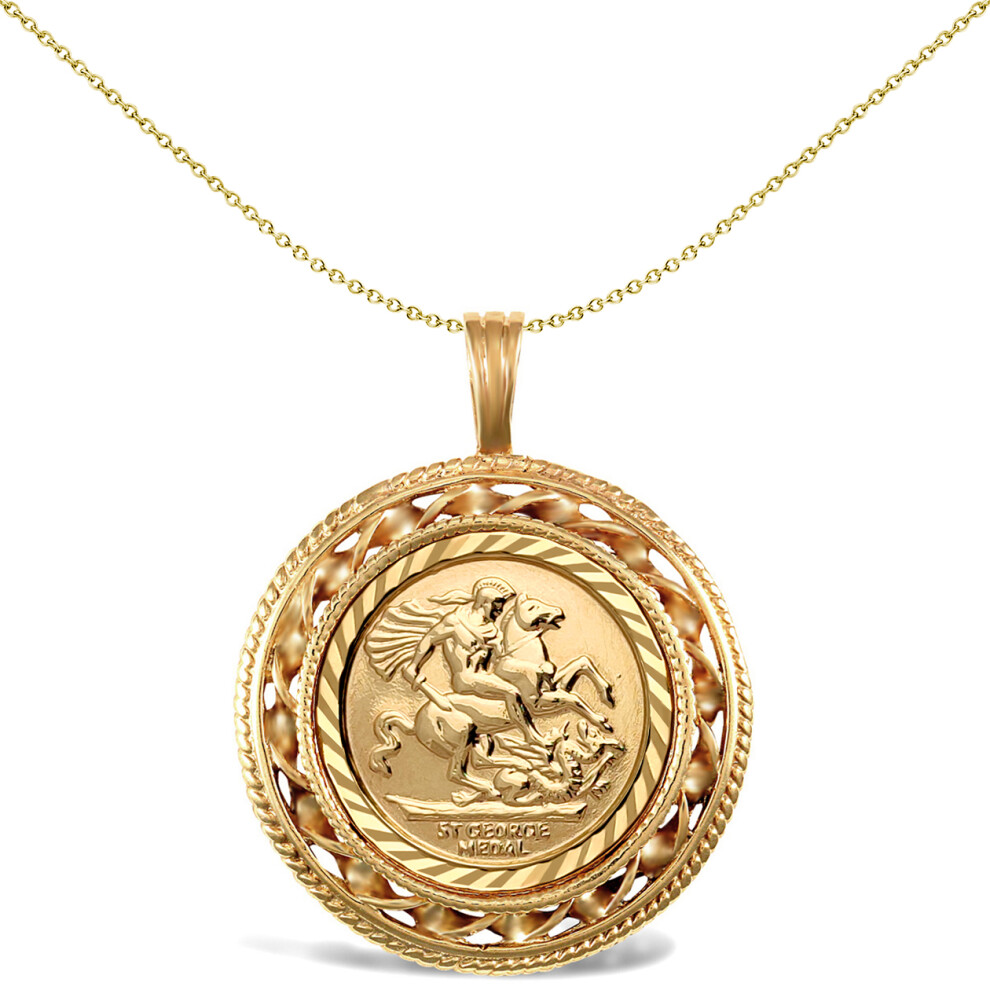 Jewelco London Solid 9ct Gold Rope Candy Twist Frame St George & Dragon Medallion Pendant (Full Sov Size) - JSP011-F-SG