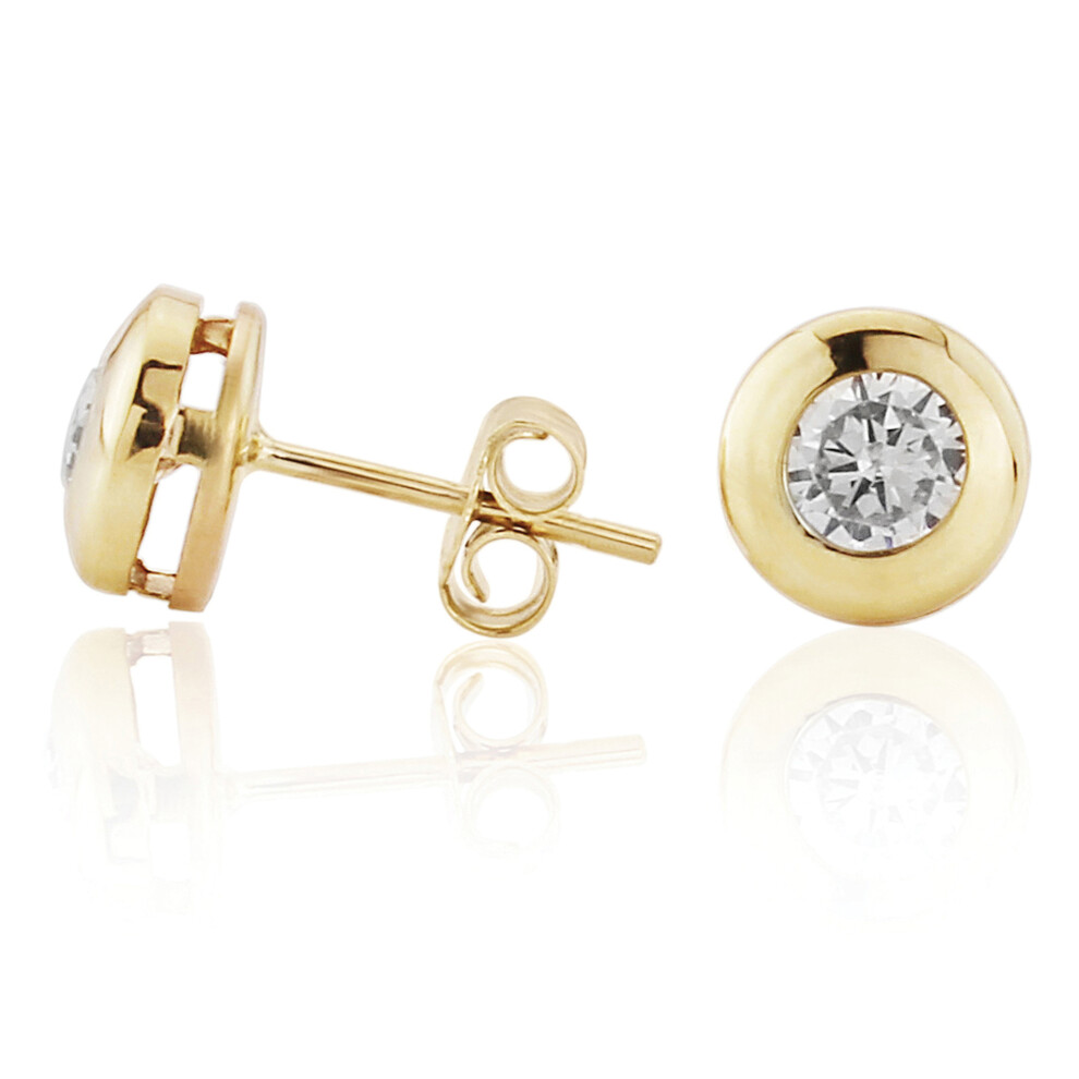 9ct Gold  Round Bezel CZ Stud Earrings 4mm - SENR02547