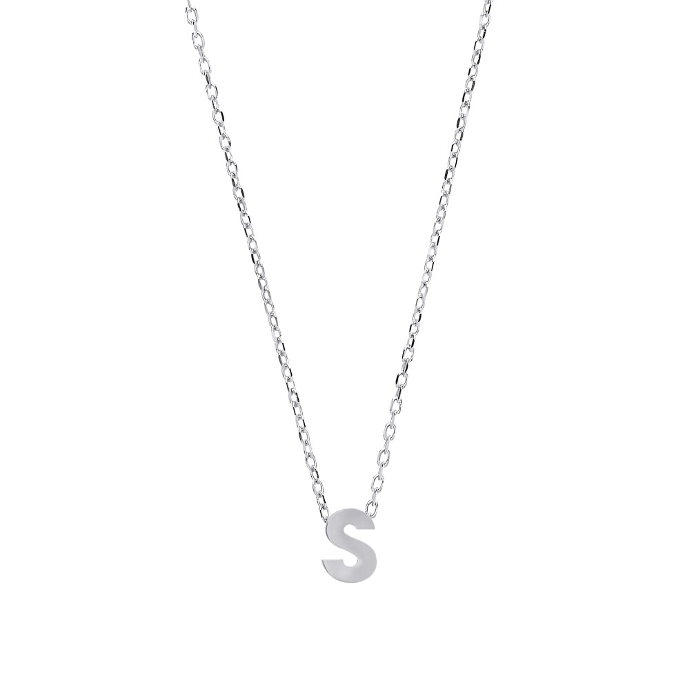 Jewelco London Ladies Sterling Silver Letter S Initial Pendant Necklace 18 inch - GIN4S