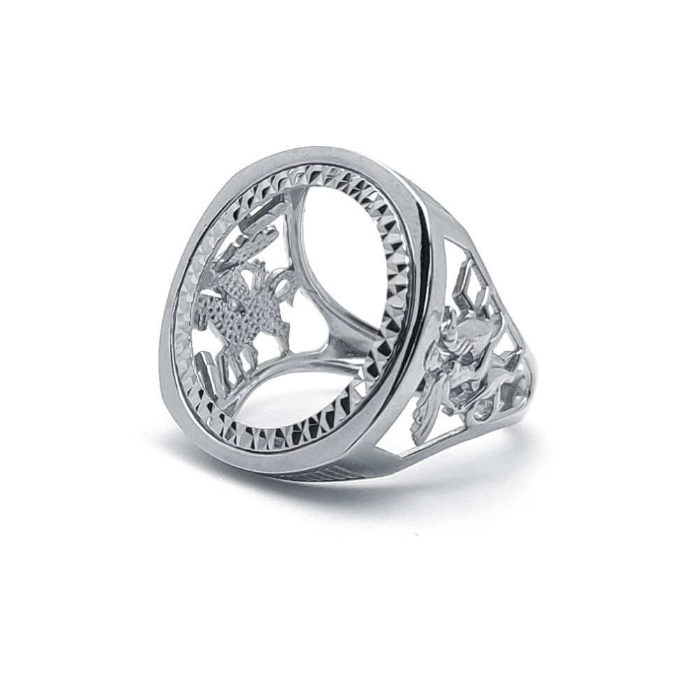 (Z) Jewelco London Men's Solid 925 Silver St George Dragon Slayer Full Sovereign Mount Ring