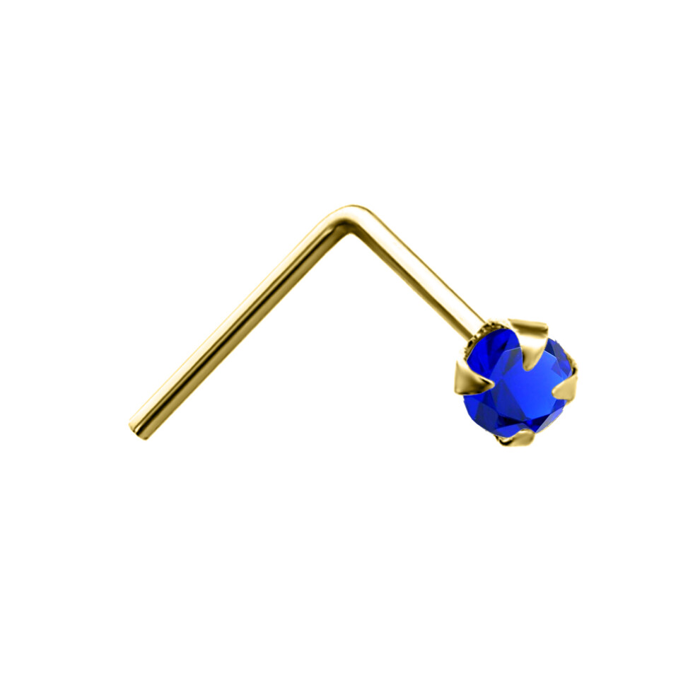 Jewelco London Ladies Solid 9ct Yellow Gold Dark Blue Round Crystal Solitaire Claw Set Nose Stud 2mm - JNS054