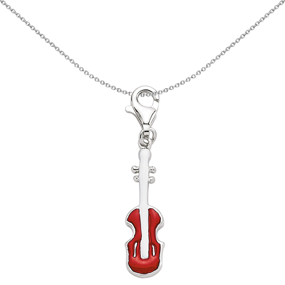 Jewelco London Unisex Sterling Silver Red Enamel Guitar Lobster Clasp Link Charm - CM042