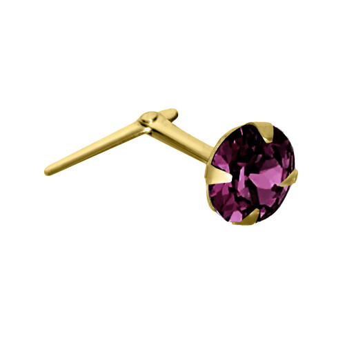 Jewelco London Jewelco London Ladies 9ct Yellow Gold Purple Round Crystal Solitaire Claw Set Andralok Hinged Nose Stud 4mm - JNS070