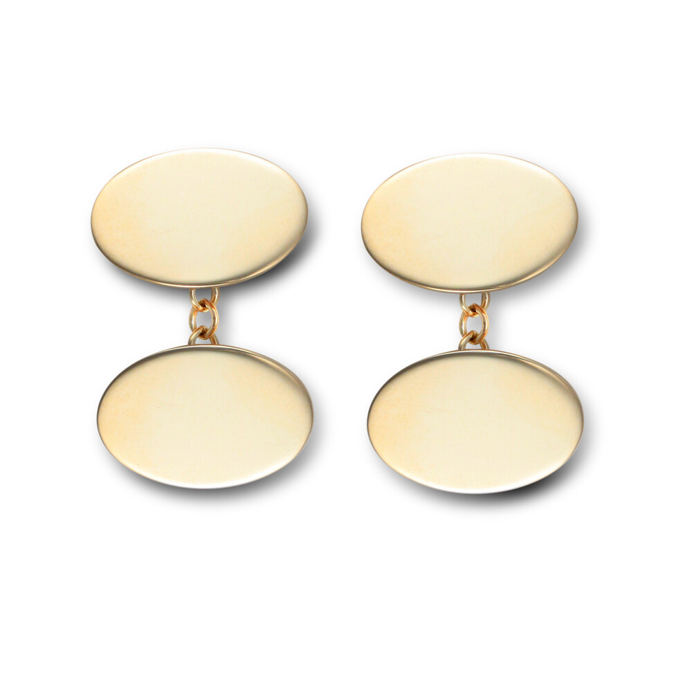 Jewelco London Men's Solid 9ct Yellow Gold Twin Oval Chain Linked Cufflinks - JCL025