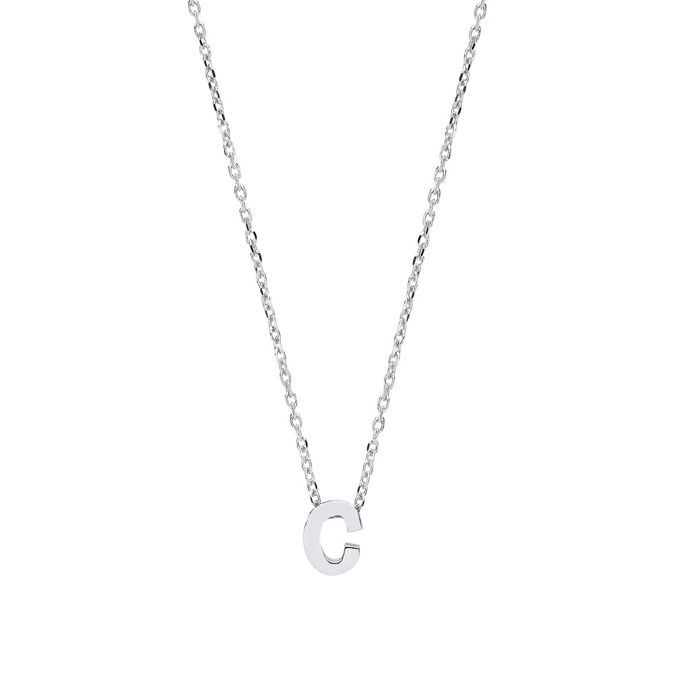 Jewelco London Ladies Sterling Silver Letter C Initial Pendant Necklace 18 inch - GIN4C