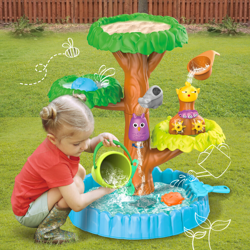 Bghone Beach Tree Sand & Water Table - Indoor/Outdoor Beach Play Set With Sand Molds, Shovel, Rake, Bucket & Water Wheel