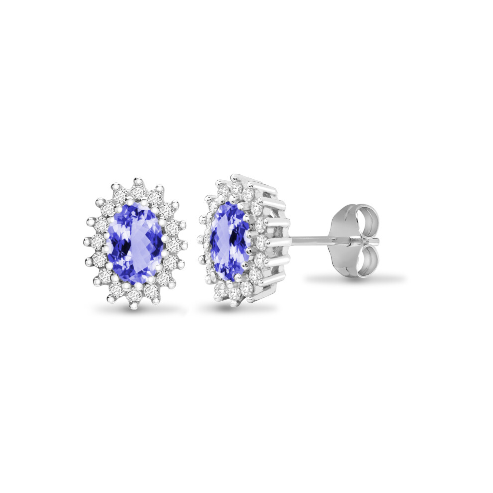 Jewelco London 9ct White Gold Cluster Set Round H I2 0.25ct Diamond and Oval Lilac 1.1ct Tanzanite Cluster Stud Earrings - 9E112-image-OPC-P6YKVPD-NEW