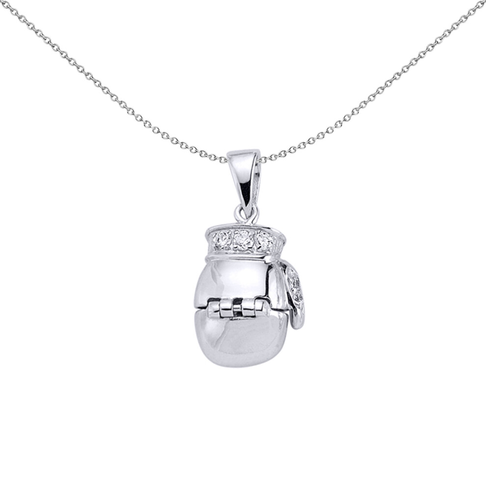 Jewelco London Mens Sterling Silver Cubic Zirconia Open Boxing Glove Pendant Necklace 18 inch - GVP132