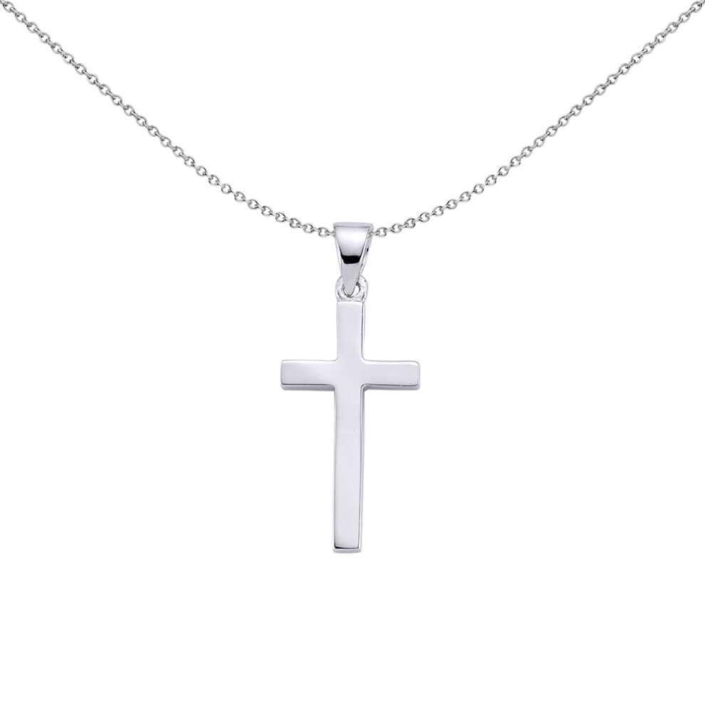 Jewelco London Ladies Sterling Silver Polished Cross Pendant Necklace 18 inch - GVP159
