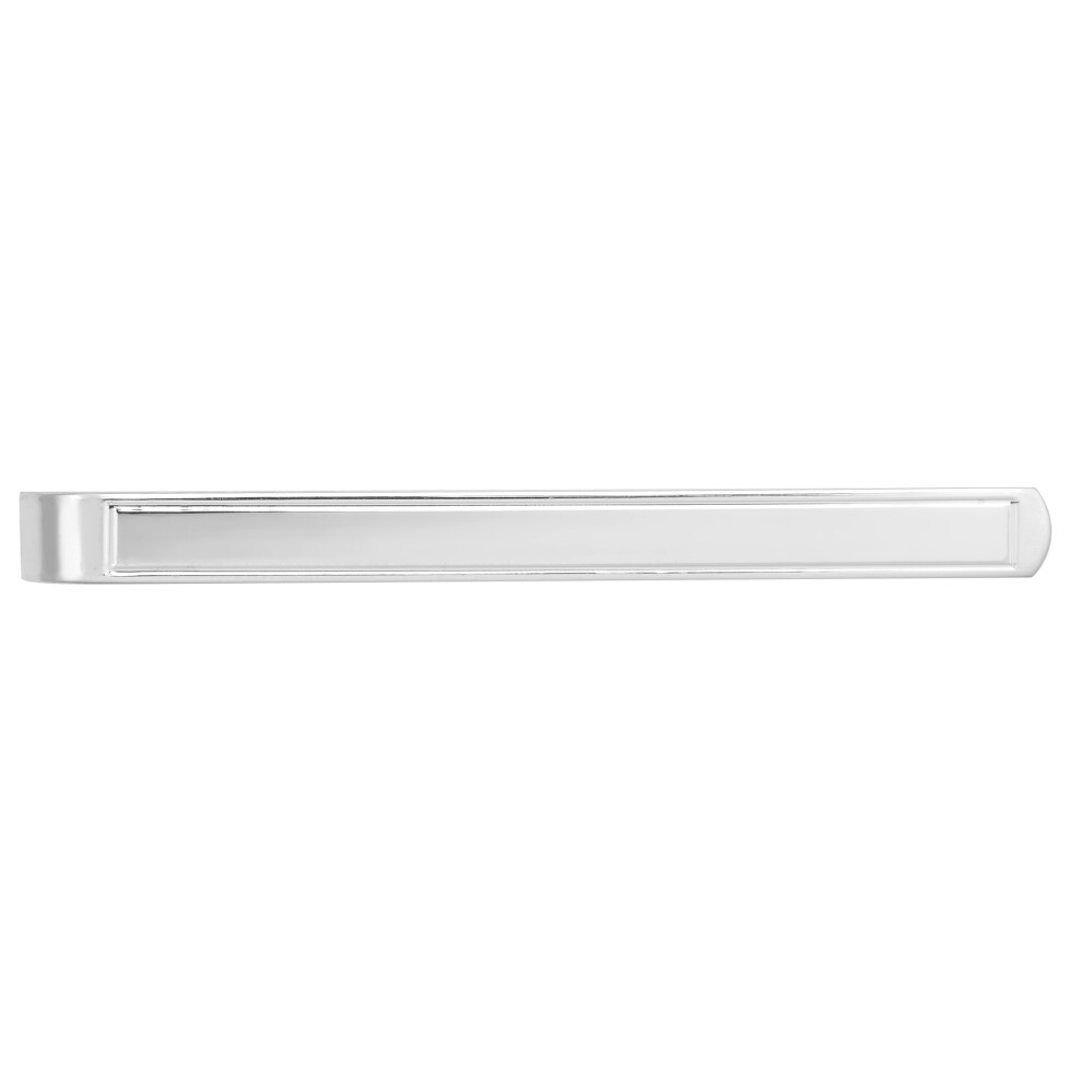 Jewelco London Men's Rhodium Plated Sterling Silver Groove Frame Rectangular ID Bar Slide-on Tie Clip - ACL019