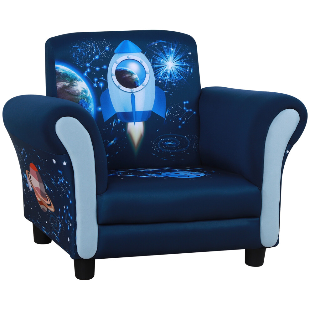 Space Rocket Children Kids Armchair Sofa Fun Omfortable Wood Frame 3-6 Yrs Blue