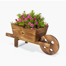 Rotating Wheel Barrow Planter Cart for Garden & Patio - Rustic Fir Wood, Charcoal Finish, Easy Assembly