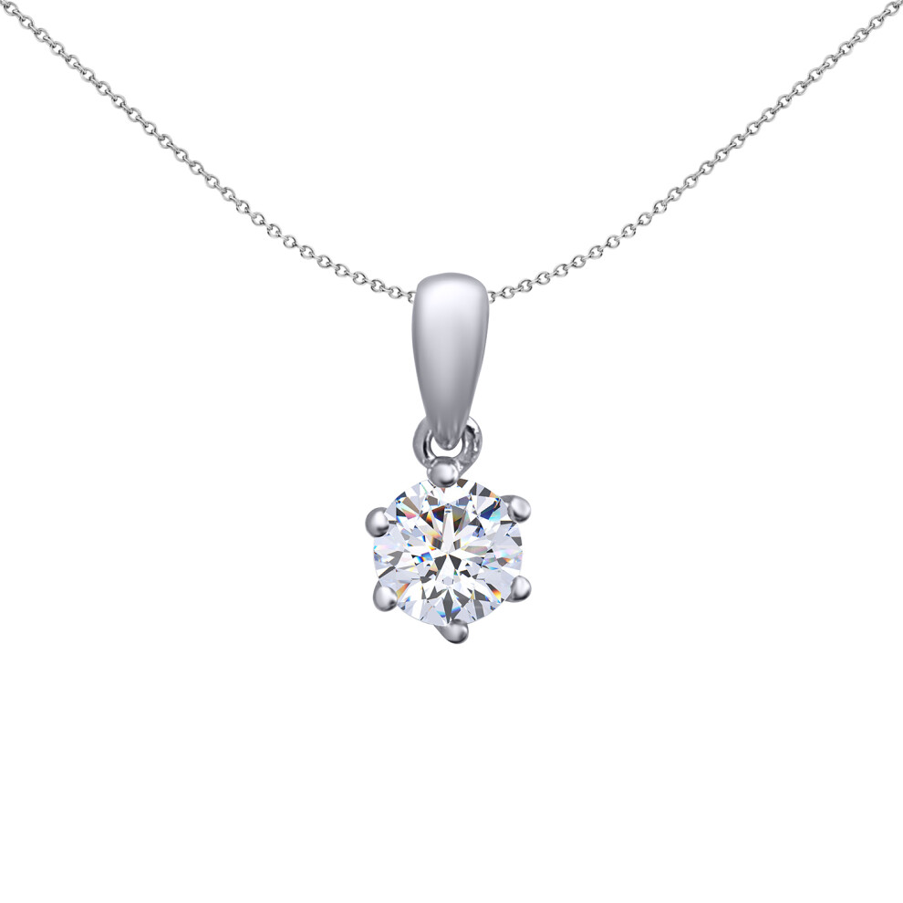 Jewelco London Sterling Silver 4mm ½ Carat Cubic Zirconia 6 Claw Solitaire Pendant - APD064