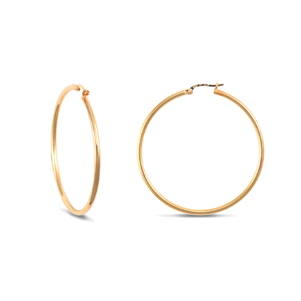 9ct Gold  Polished 2mm Hoop Earrings 45mm - JER390