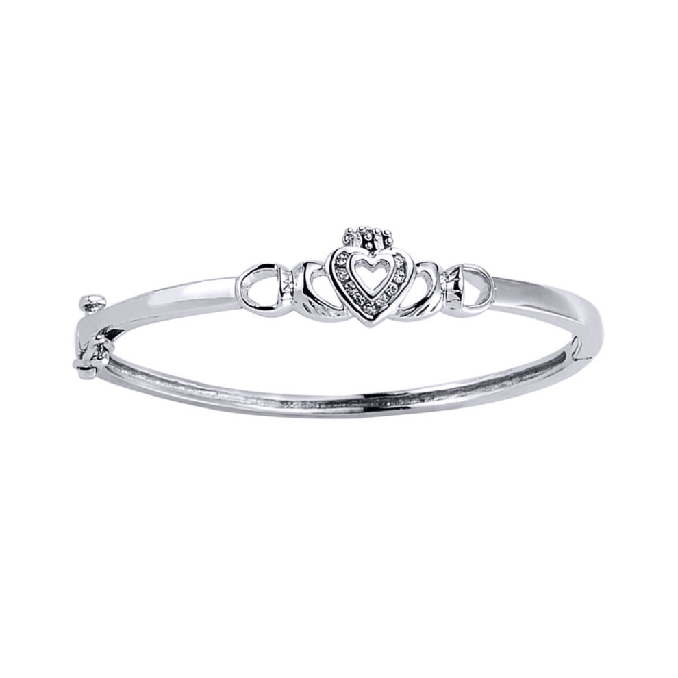 Jewelco London Girls Sterling Silver Cubic Zirconia Claddagh Baby Bangle Bracelet - BN20