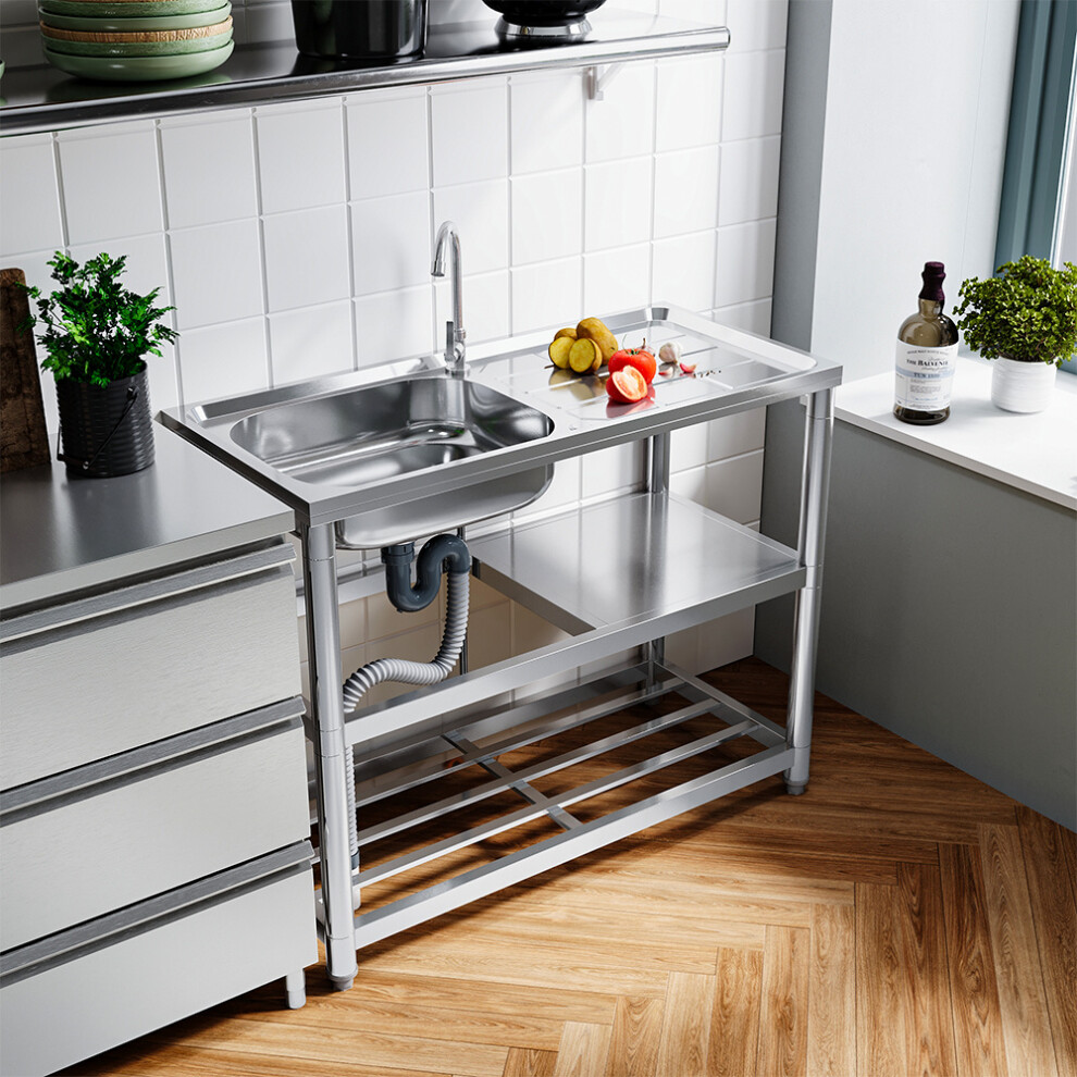 1 Compartment Commercial Floorstanding Stainless Steel Kitchen Sink with 2 Tier Shelf