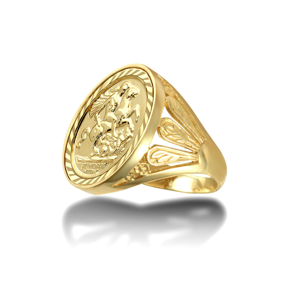 (Z+2) Jewelco London Men's Solid 9ct Gold Welsh Feather St George & Dragon Medallion Ring (Full Sov Size)