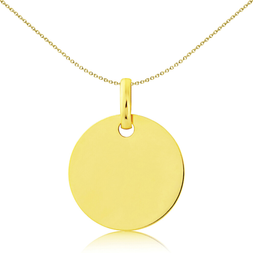 Jewelco London Solid 9ct Yellow Gold Flat Round Disc Dog Tag Medallion Pendant - 13mm - FANR02592