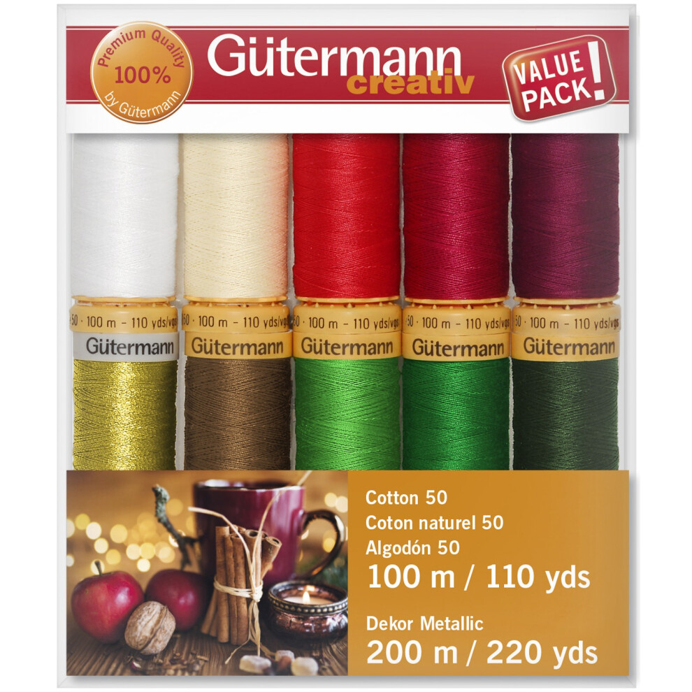 Gutermann Cotton 50 Holiday Thread Set 10 Spools-Collection 1 Gold Metallic 734021-1
