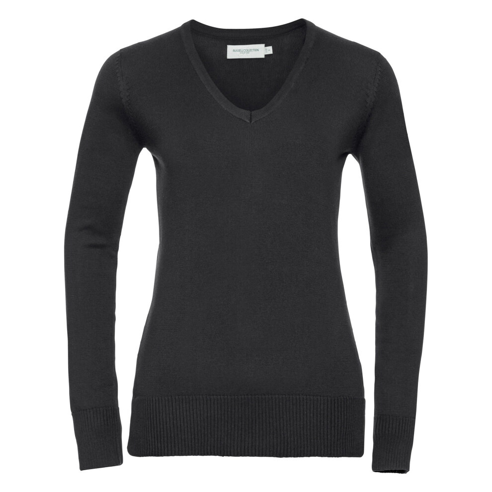 (L, Black) Russell Collection Ladies/Womens V-Neck Knitted Pullover Sweatshirt