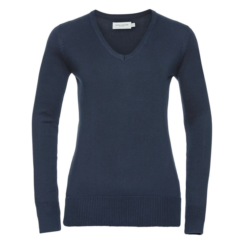 (S, French Navy) Russell Collection Ladies/Womens V-Neck Knitted Pullover Sweatshirt