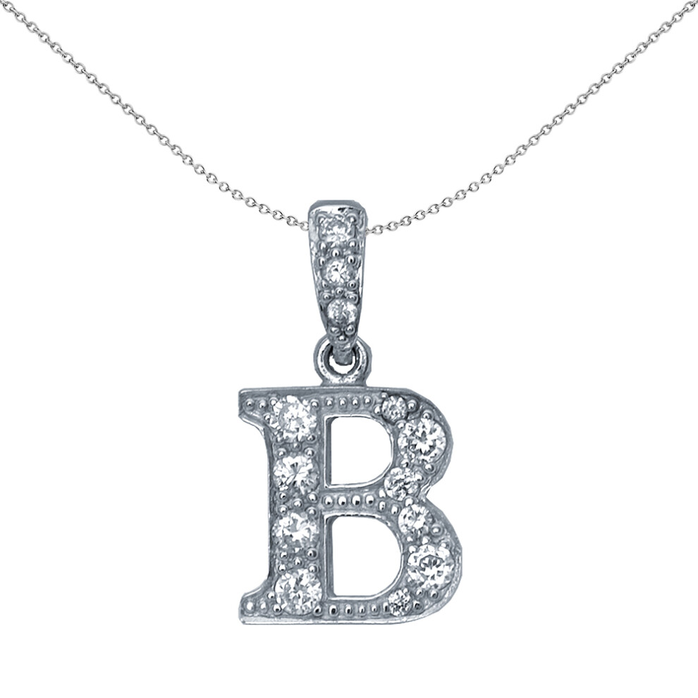 Jewelco London Sterling Silver Cubic Zirconia Letter B Initial Pendant Necklace 18 inch - GIN2-B