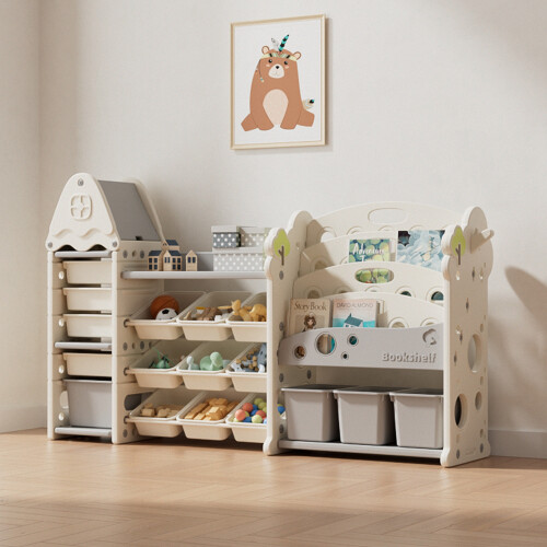 Living And Home Kids Large Plastic Toy Storage Organizer and Bookshelf Combination