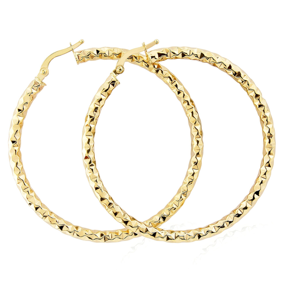 Jewelco London 9ct Gold Hammered Hoop Earrings - ERNR02911