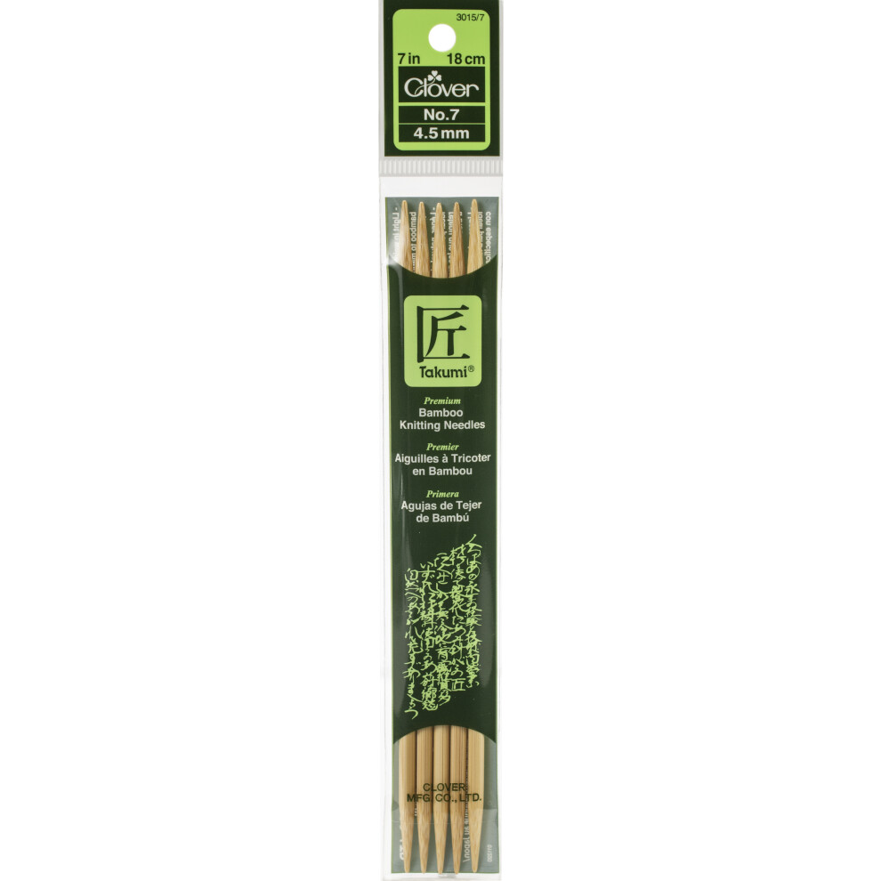 Takumi Bamboo Double Point Knitting Needles 7" 5/Pkg-Size 7/4.5mm 3015-7