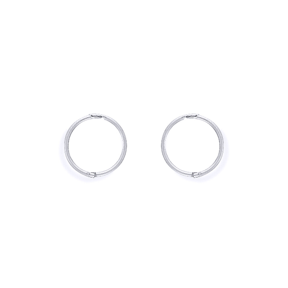 9ct White Gold  1mm Thick Hinged Sleeper Hoop Earrings 11mm - SENR02983