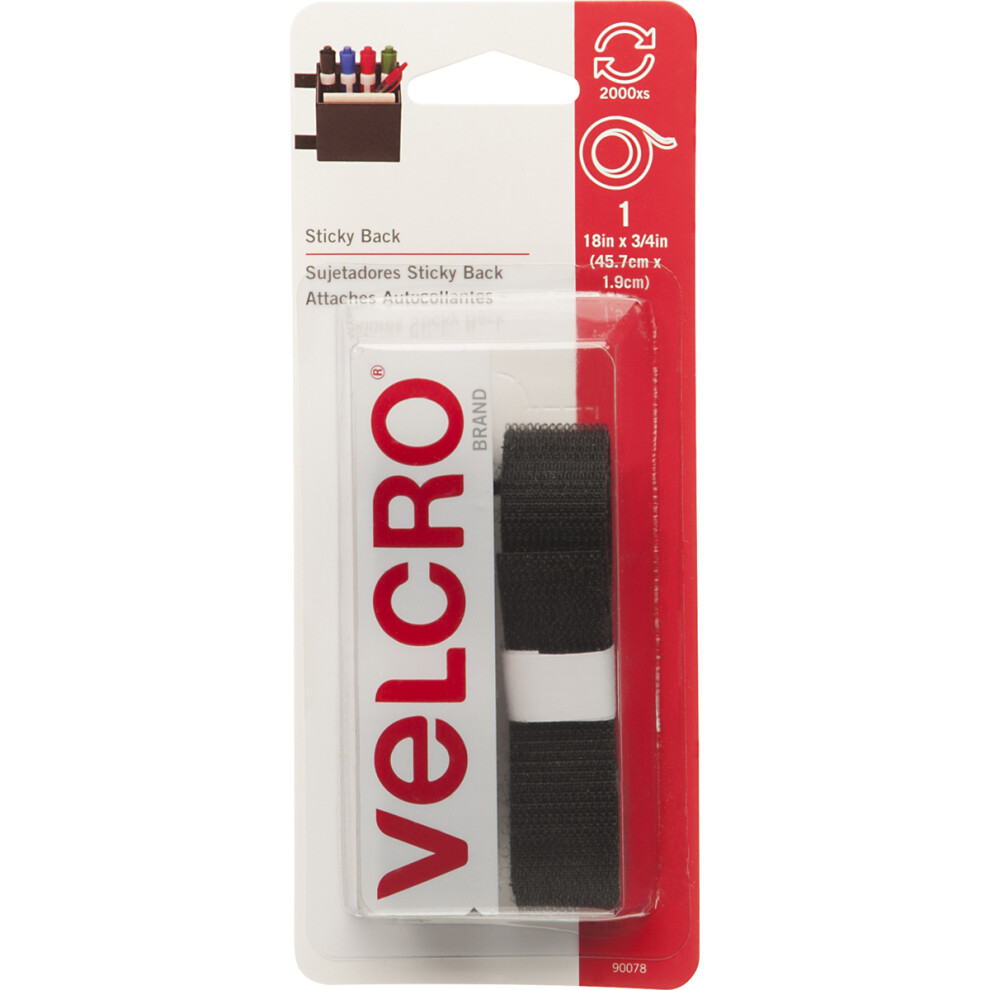 VELCRO(R) Brand Sticky Back Tape .75"X18"-Black 90078