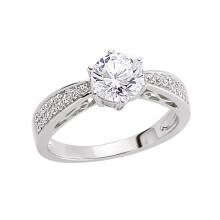 (R) Jewelco London Ladies Rhodium Plated Sterling Silver Cubic Zirconia Shoulder-Set 6 Claw Solitaire Engagement Ring