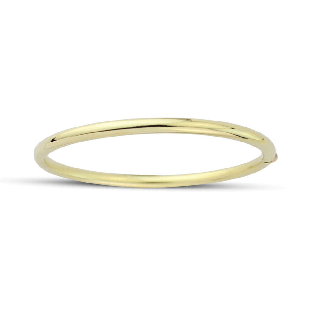 Jewelco London Ladies 9ct Yellow Gold Hollow 4mm Round Tube Oval Bangle Bracelet - BNNR02376