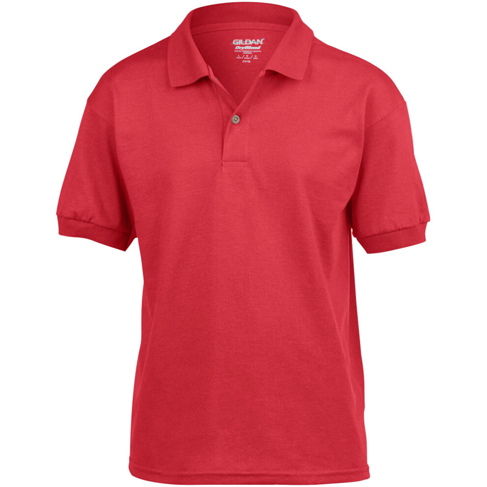 (S, Red) Gildan DryBlend Childrens Unisex Jersey Polo Shirt