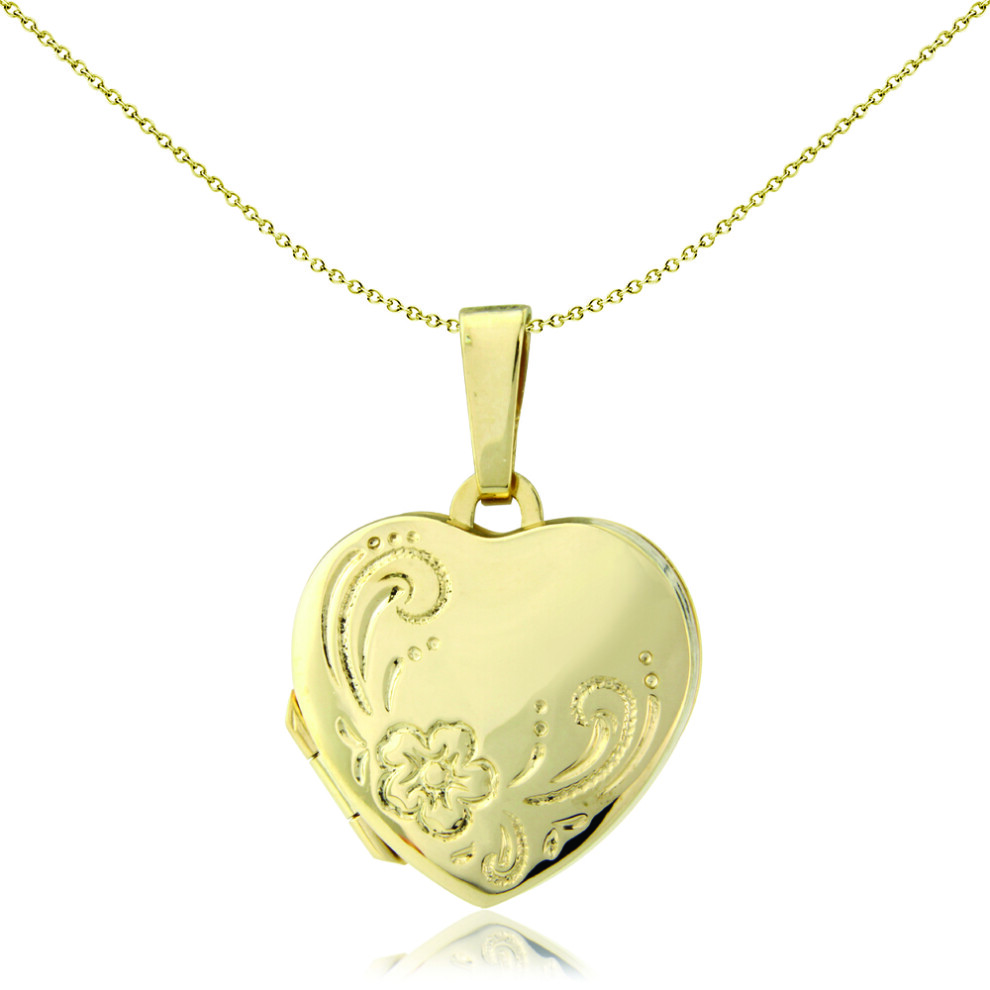 Jewelco London Ladies 9ct Yellow Gold Flower Motif Heart-Shaped Family Locket 18 x 18mm - LKNR02204