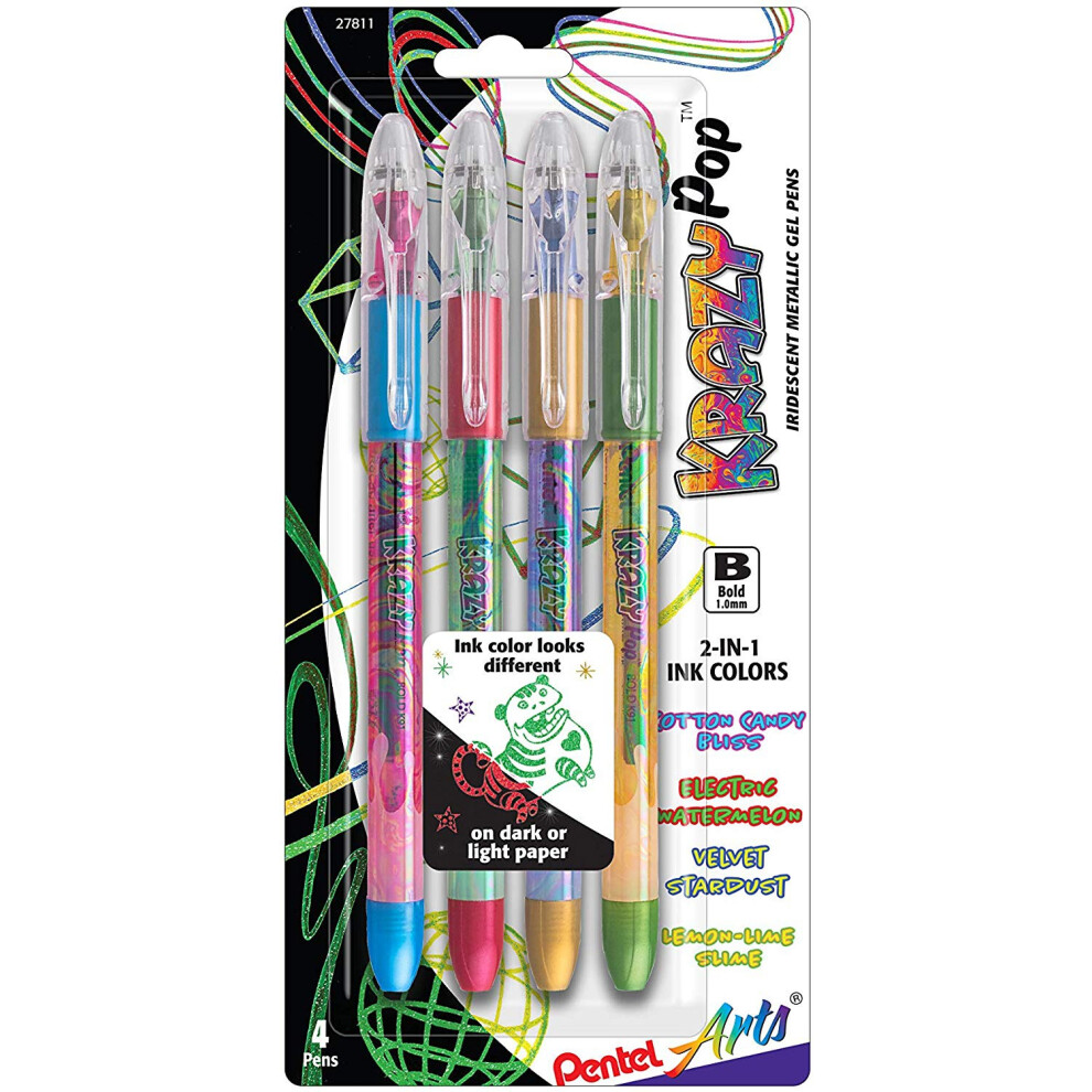 Pentel Krazy Pop Iridescent Gel Pens 1mm 4/Pkg-Assorted K91BP4M3