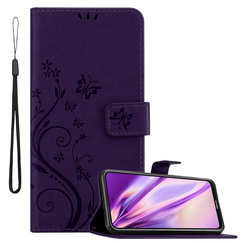 (Purple) Cadorabo Flower Case for Nokia X10 / X20 Cover Book Wallet Protection PU Leather Flip Etui magnetic closure standing function card slots