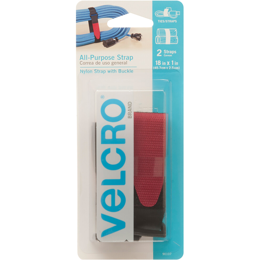 VELCRO(R) Brand All Purpose Straps 1"X18" 2/Pkg-Black 90107