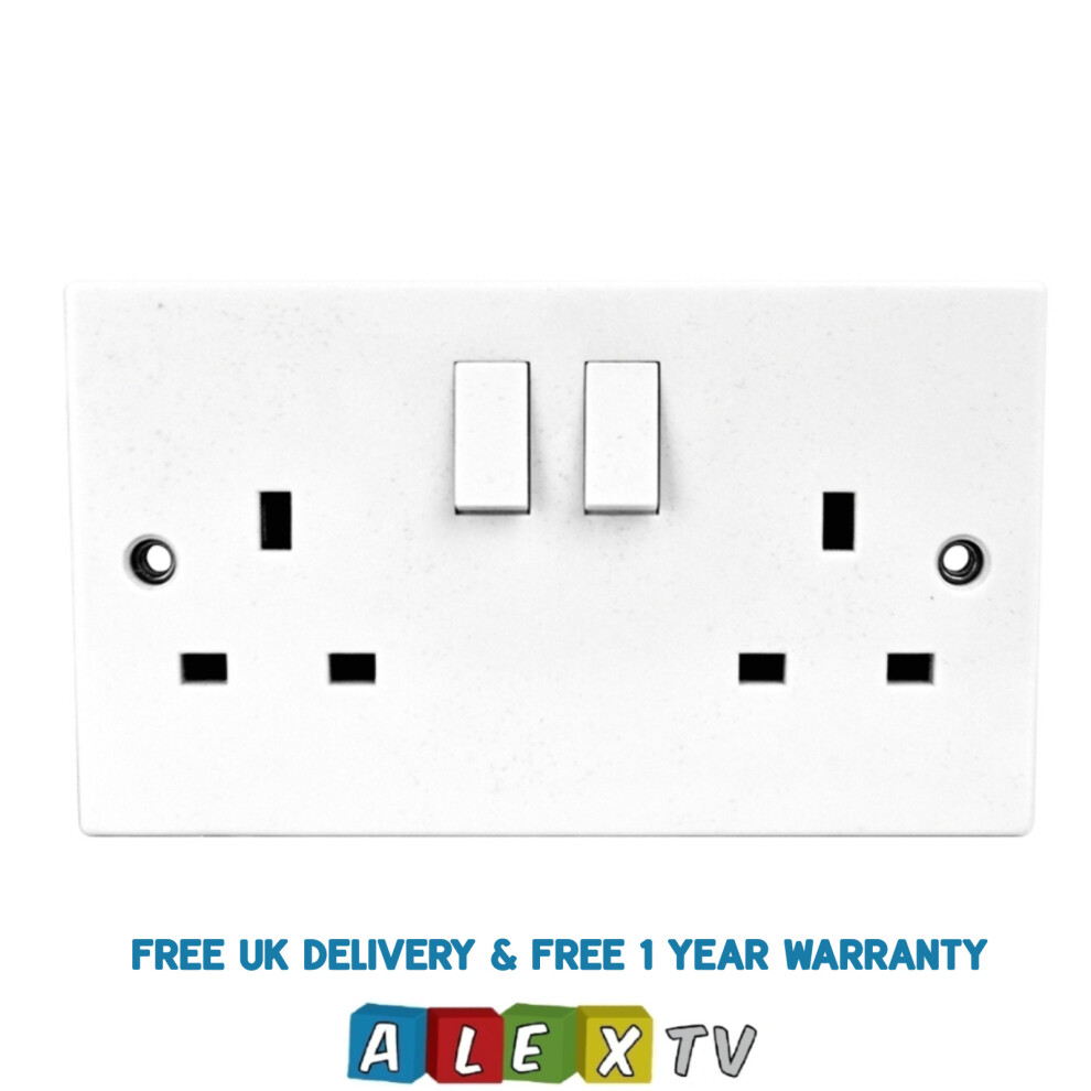 Double Wall Switch Electric Socket 13 Amp 2 Gang in White, FREE P&P