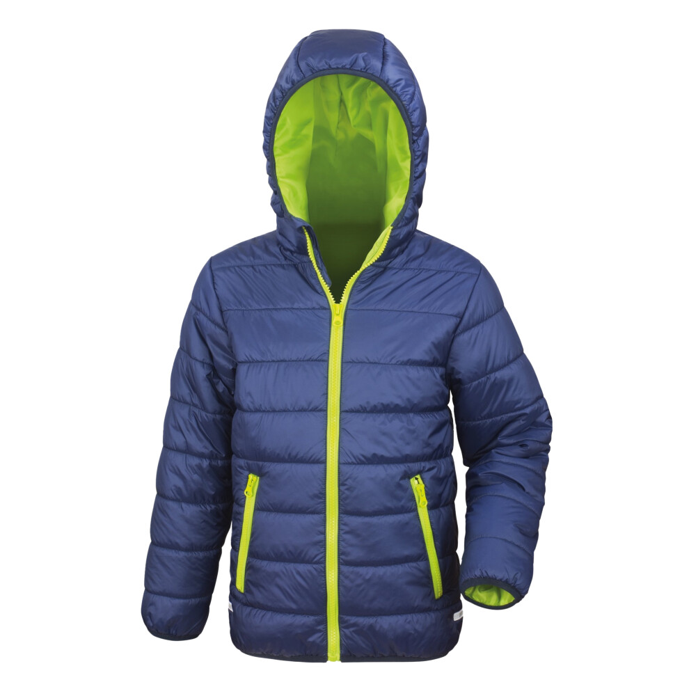 (XL, Navy/Lime) Result Core Childrens/Kids Junior Padded Showerproof & Windproof Jacket