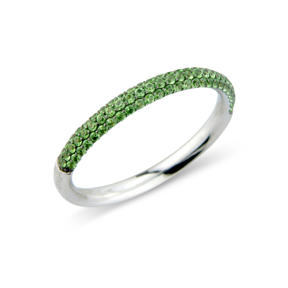 Jewelco London 18ct White Gold Green Garnet Pave-set Eternity Wedding Ring - 2.5mm - RBNR02342