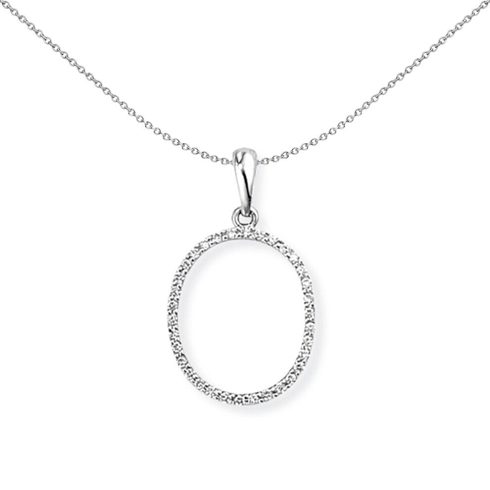 Jewelco London 18ct White Gold Pave Diamond Initial Charm Pendant Letter O 12mm x 20mm - INNR027-O