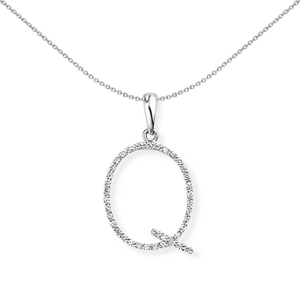 18ct White Gold  Diamond Initial Charm Pendant Letter Q 12x20mm - INNR027-Q