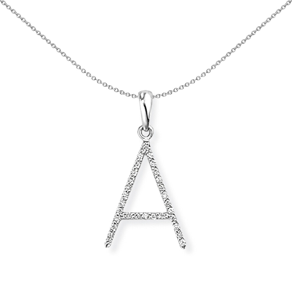 Jewelco London 18ct White Gold Pave Diamond Initial Charm Pendant Letter A 11mm x 20mm - INNR027-A