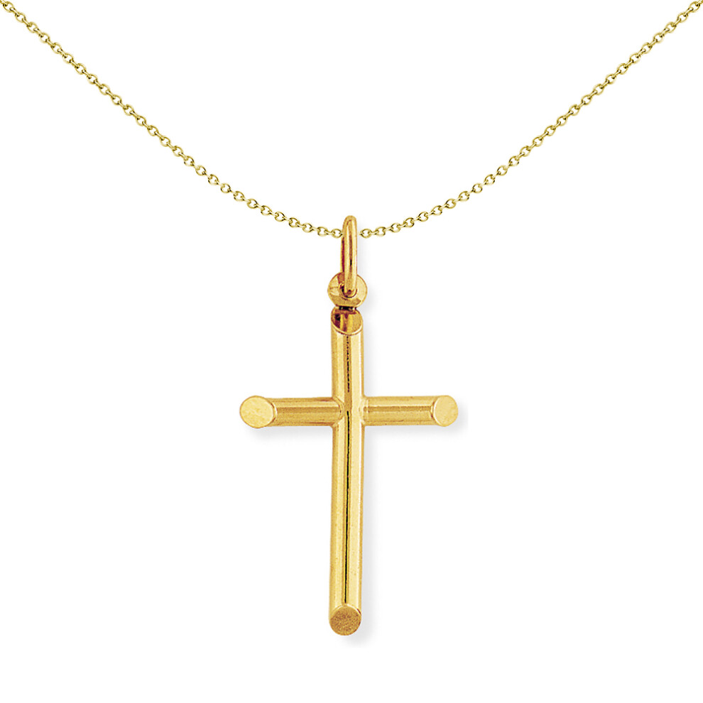 Jewelco London 9ct Yellow Gold Round Tube Bevelled Polished Cross Charm Pendant 22x41mm - CRNR02011