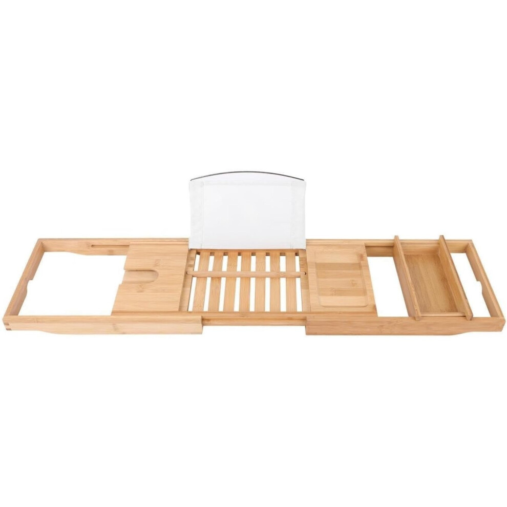 MantraRaj Expandable Natural Bamboo Bath Caddy Bridge Premium Bathtub Organiser Book Rest Wine Glass Holder Mobile Tablet Support Tray