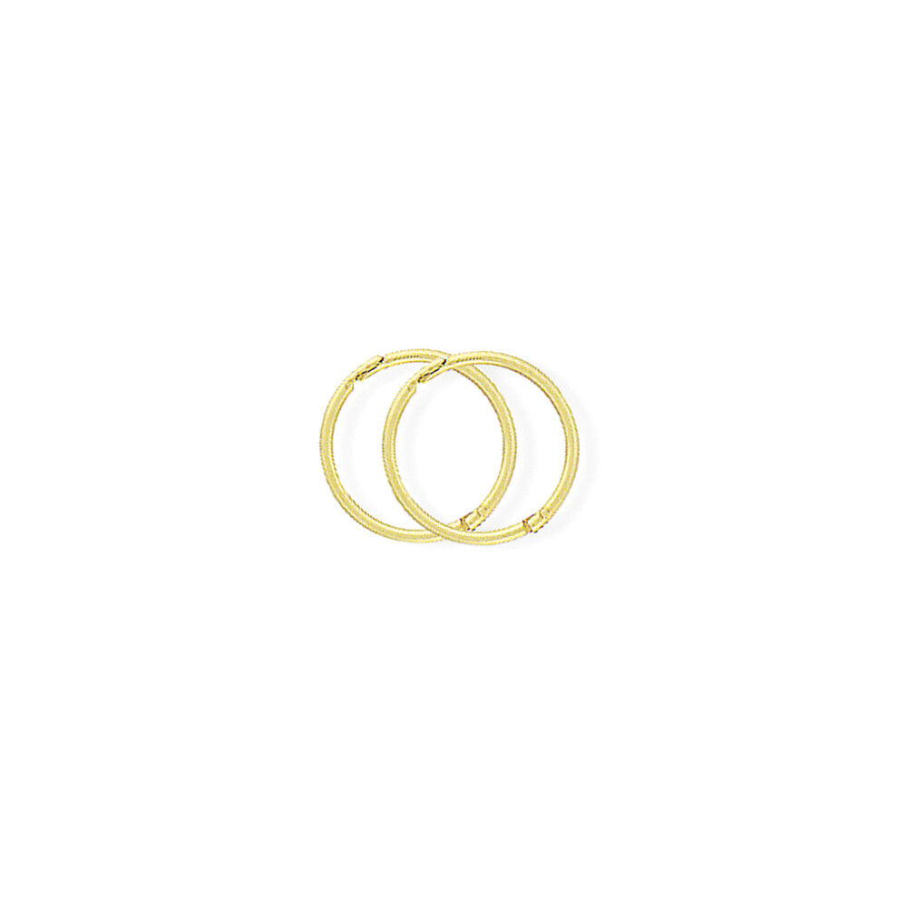 Jewelco London 9ct Yellow Gold 1mm Gauge Thick Hinged Sleeper Hoop Earrings 12mm - SENR02953