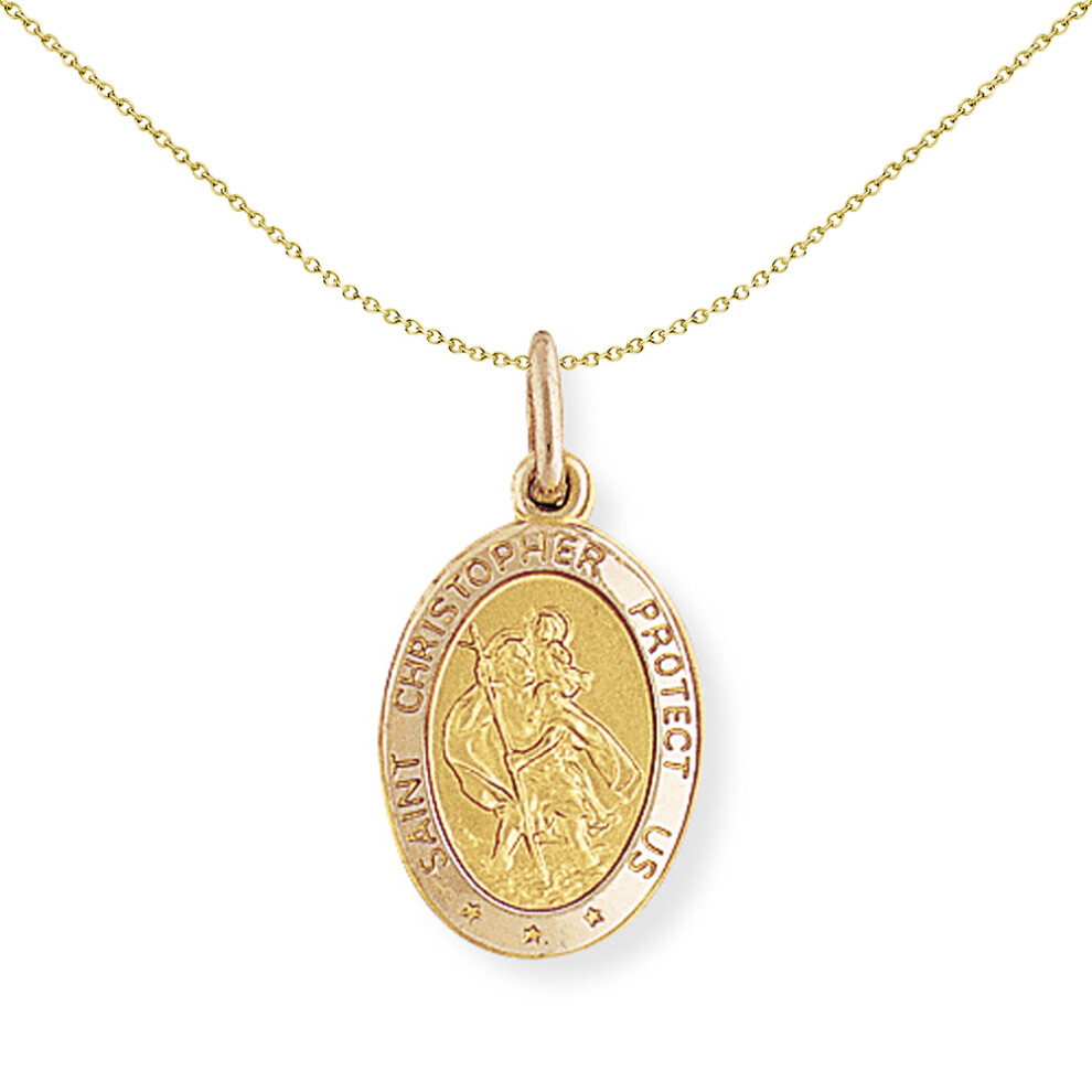 Jewelco London 9ct Yellow Gold Oval St. Christopher Medallion Charm Pendant - 12x26mm - SCNR02031
