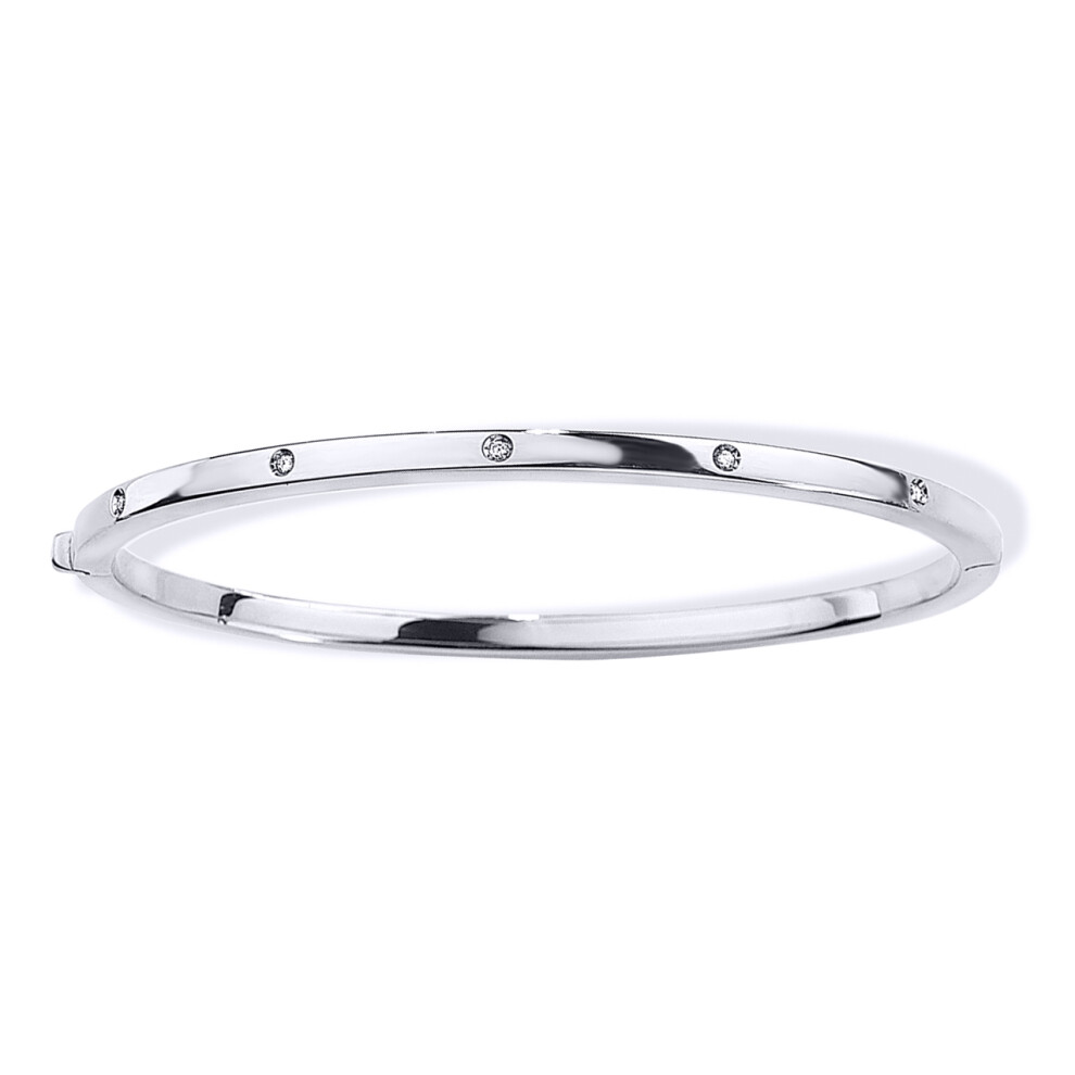 18ct White Gold  5 Diamonds Eternity Bangle Bracelet - 4mm - BGNR02008