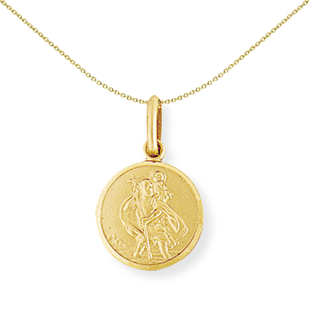 Jewelco London 9ct Yellow Gold Round St. Christopher Medallion Charm Pendant - 12x19mm - SCNR02002